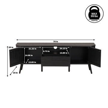 Damien 70 in. Farmhouse Curved TV Stand with Drawer and Storage Doors Fits TVs up to 75 in. with Cable Management - JONATHAN Y
